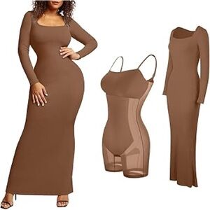 Popilush built in shape wear dress, colour brown, size large